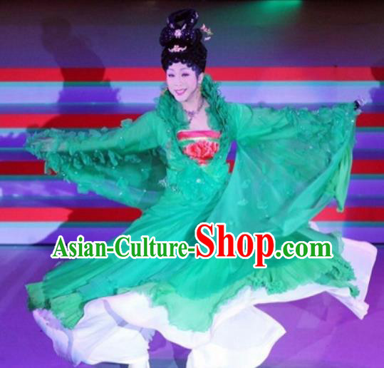 Traditional Chinese Tang Dynasty Classical Dance Embroidered Costumes Ancient Imperial Consort Green Hanfu Dress for Women