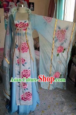 Traditional Chinese Classical Dance Costumes Ancient Imperial Consort Embroidered Blue Hanfu Dress for Women