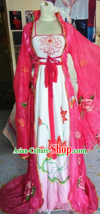 Traditional Chinese Classical Dance Costumes Ancient Imperial Consort Embroidered Rosy Hanfu Dress for Women