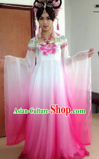 Traditional Chinese Classical Lotus Dance Embroidered Costumes Ancient Moon Goddess Pink Hanfu Dress for Women