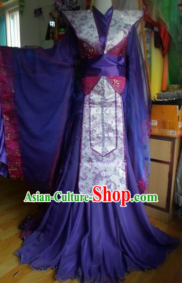 Traditional Chinese Han Dynasty Classical Dance Costumes Ancient Princess Purple Hanfu Dress for Women