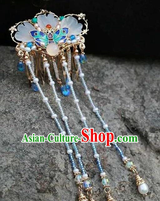 Chinese Traditional Hair Accessories Ancient Handmade Hanfu Cloisonne Tassel Hair Comb for Women