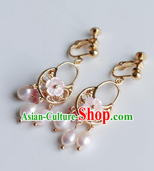 Chinese Traditional Jewelry Accessories Ancient Hanfu Pink Pearls Earrings for Women