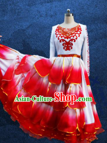 Chinese Traditional Ethnic Costumes Stage Performance Kazak Minority Nationality Dance Dress for Women