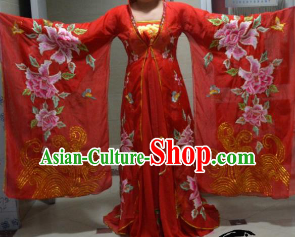 Chinese Traditional Classical Dance Embroidered Costume Ancient Tang Dynasty Imperial Consort Red Hanfu Dress for Women