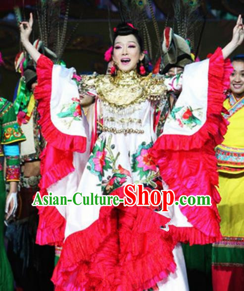 Chinese Traditional Classical Dance Costumes Ancient Folk Dance Flowers Dress for Women
