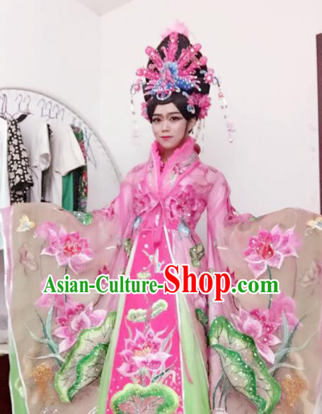 Traditional Chinese Tang Dynasty Costume Ancient Imperial Consort Embroidered Lotus Pink Hanfu Dress for Women