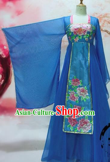 Traditional Chinese Tang Dynasty Historical Costumes Ancient Imperial Consort Embroidered Blue Hanfu Dress for Women