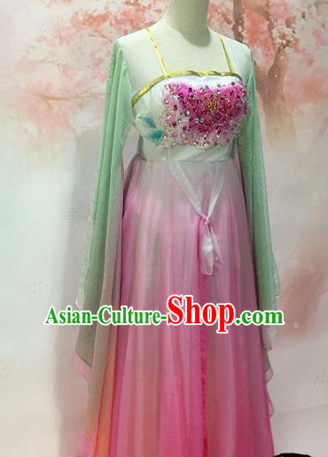 Traditional Chinese Tang Dynasty Historical Costumes Ancient Princess Embroidered Pink Dress for Women