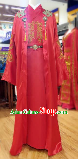 Chinese Traditional Wedding Embroidered Robe Ancient Tang Dynasty Bridegroom Costumes for Men
