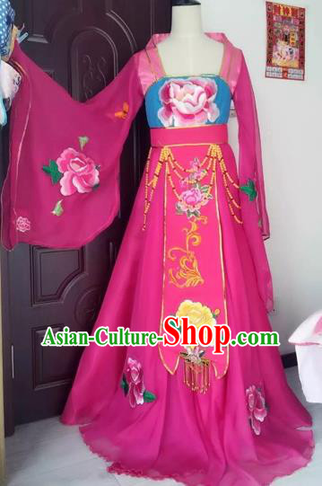 Traditional Chinese Ancient Embroidered Rosy Hanfu Dress Tang Dynasty Imperial Consort Historical Costumes for Women