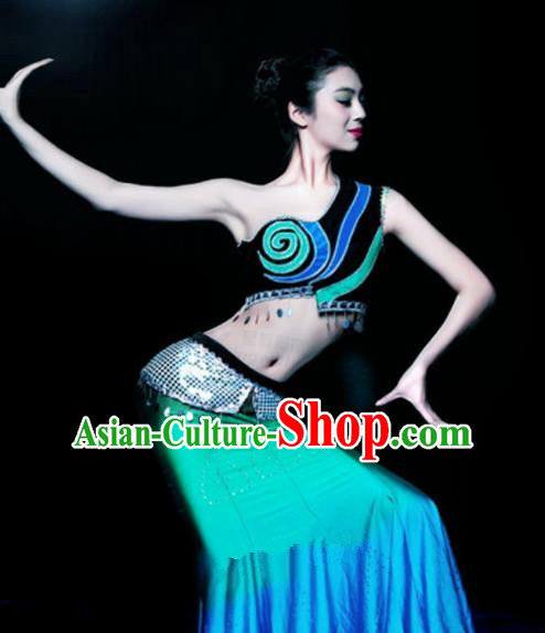 Chinese Traditional Ethnic Costumes Dai Minority Nationality Peacock Dance Dress for Women