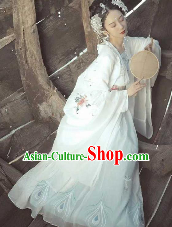 Traditional Chinese Tang Dynasty Imperial Consort Hanfu Dress Ancient Peri Goddess Chang-E Embroidered Costumes for Women