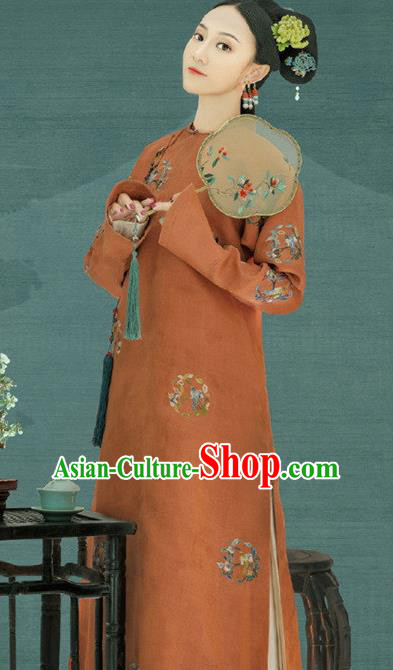 Traditional Chinese Ancient Qing Dynasty Manchu Imperial Consort Embroidered Costumes for Women