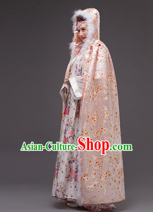 Chinese Traditional Costumes Ancient Peri Princess Hanfu Pink Satin Cloak for Women