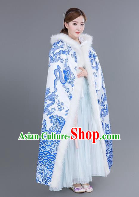 Chinese Traditional Costumes Ancient Princess Hanfu Dragons Cloak for Women