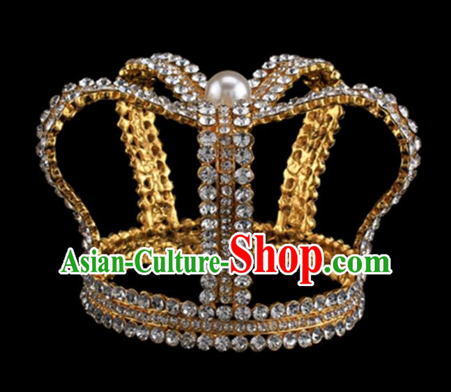 Baroque Style Bride Hair Accessories Queen Round Crystal Golden Royal Crown for Women