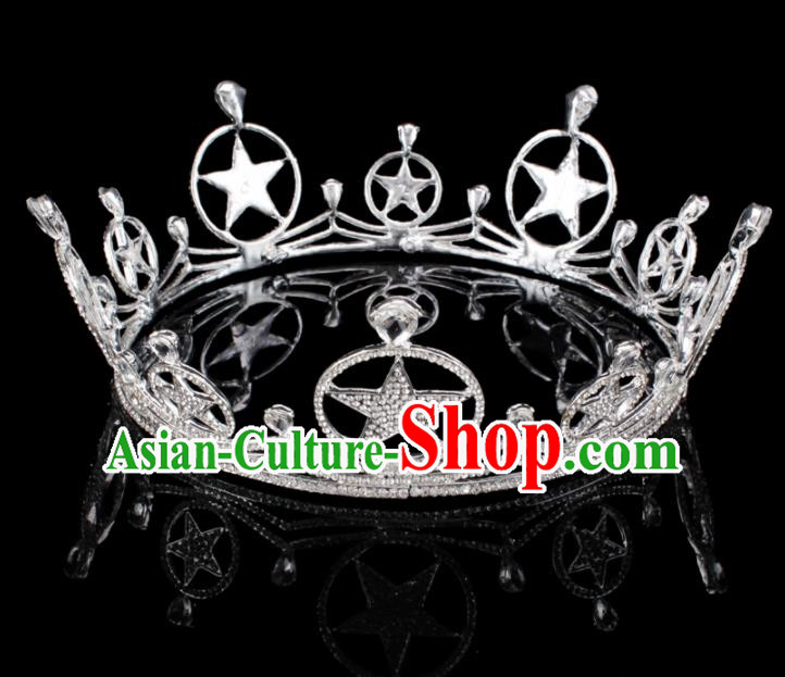 Baroque Style Bride Hair Accessories Queen Retro Crystal Stars Royal Crown for Women