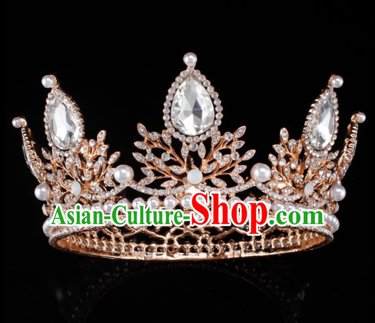 Baroque Wind Hair Accessories Princess Retro Crystal Pearls Golden Royal Crown for Women