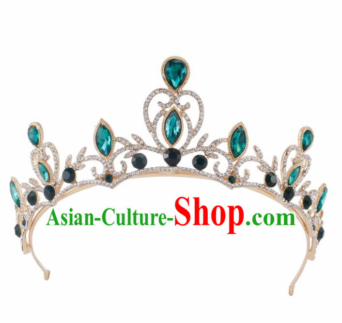 Baroque Wind Hair Accessories Princess Retro Green Crystal Golden Royal Crown for Women