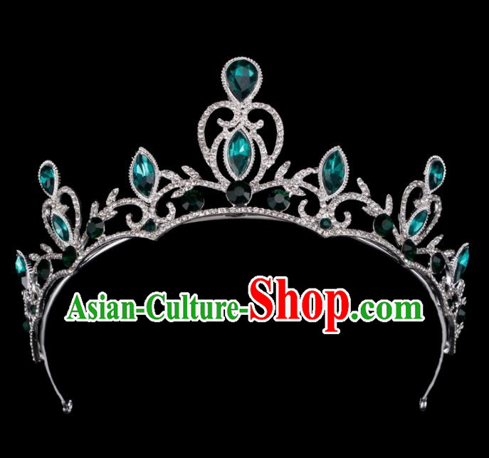 Baroque Wind Hair Accessories Princess Retro Green Crystal Argent Royal Crown for Women