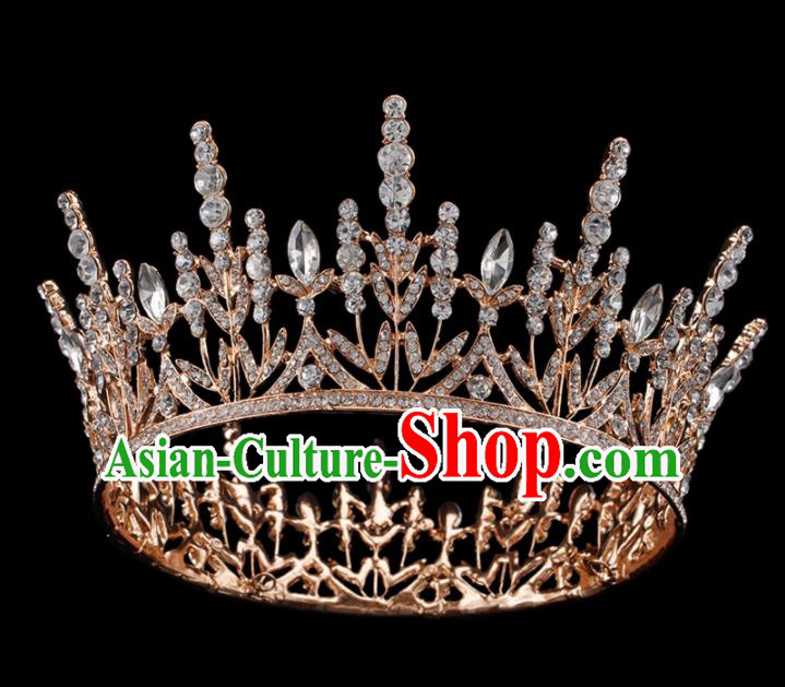 Baroque Wind Hair Accessories Bride Retro Golden Crystal Royal Crown for Women