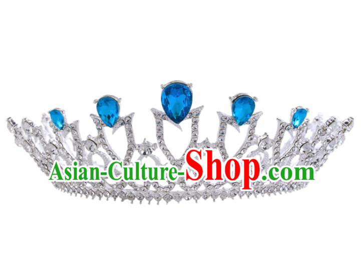 Top Grade Baroque Retro Wedding Hair Accessories Bride Blue Crystal Royal Crown for Women