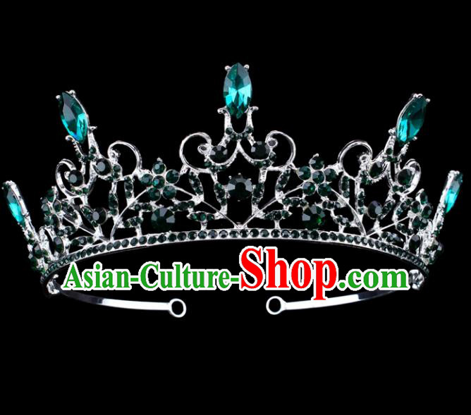 Top Grade Baroque Queen Green Crystal Hair Clasp Royal Crown Bride Retro Wedding Hair Accessories for Women