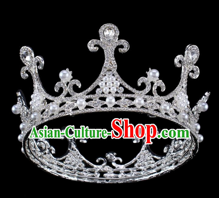 Top Grade Baroque Queen Pearls Royal Crown Bride Retro Wedding Hair Accessories for Women