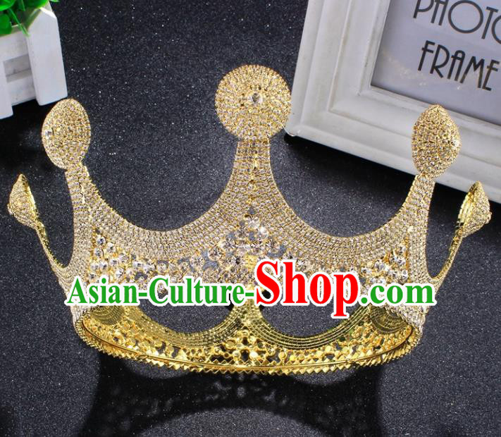 Top Grade Baroque Style Golden Royal Crown Bride Retro Wedding Hair Accessories for Women