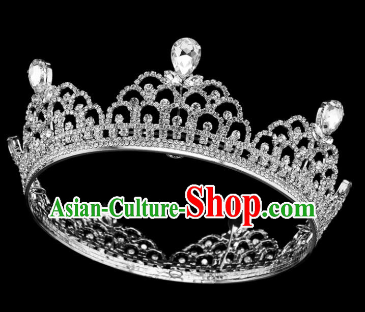 Top Grade Baroque Style Round Royal Crown Bride Retro Wedding Hair Accessories for Women