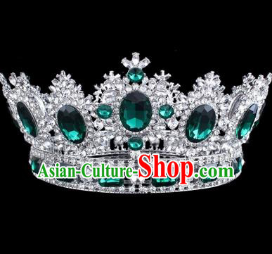 Top Grade Baroque Style Green Rhinestone Royal Crown Bride Retro Wedding Hair Accessories for Women