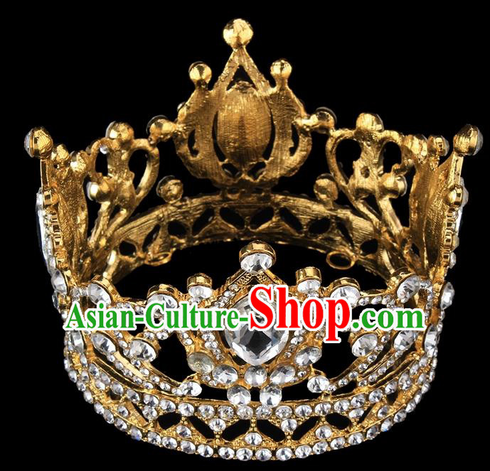 Handmade Wedding Queen Round Crystal Royal Crown Baroque Retro Hair Accessories for Women