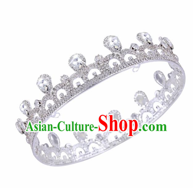 Handmade Wedding Bride Hair Accessories Baroque Princess Retro Crystal Round Royal Crown for Women