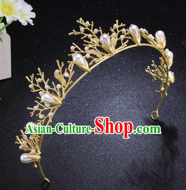 Top Grade Wedding Bride Pearls Hair Accessories Baroque Princess Retro Golden Royal Crown for Women