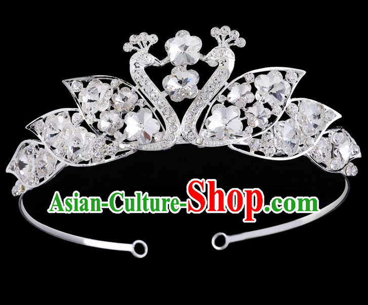 Handmade Top Grade Baroque Crystal Peacock Hair Clasp Royal Crown Bride Retro Wedding Hair Accessories for Women