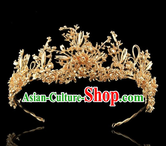 Top Grade Retro Golden Flowers Royal Crown Baroque Queen Wedding Bride Hair Accessories for Women