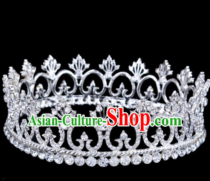 Top Grade Retro Crystal Round Royal Crown Baroque Queen Wedding Bride Hair Accessories for Women