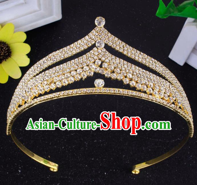 Top Grade Baroque Style Rhinestone Golden Royal Crown Bride Retro Wedding Hair Accessories for Women