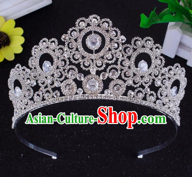 Top Grade Baroque Style Zircon Royal Crown Bride Retro Wedding Hair Accessories for Women