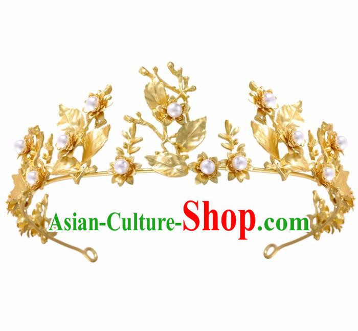 Top Grade Baroque Style Golden Leaf Royal Crown Bride Retro Wedding Hair Accessories for Women