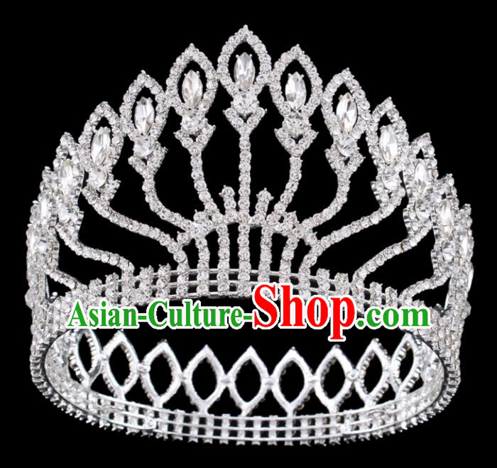 Handmade Top Grade Queen Crystal Round Royal Crown Baroque Bride Retro Wedding Hair Accessories for Women