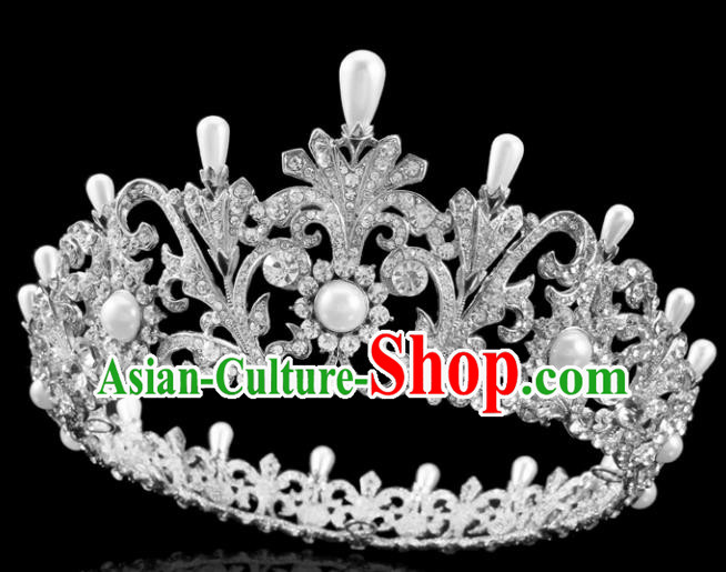 Top Grade Handmade Wedding Crystal Pearls Royal Crown Baroque Retro Hair Accessories for Women