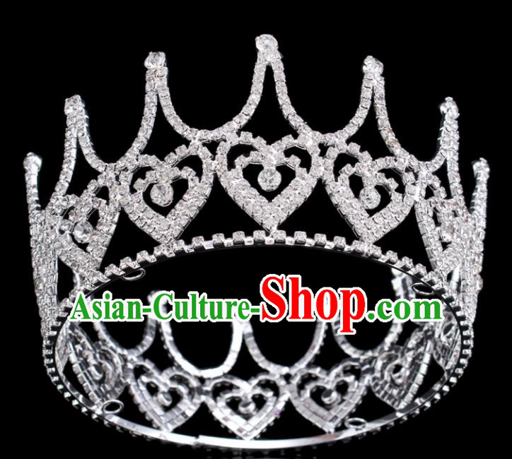 Top Grade Queen Heart-shaped Royal Crown Retro Baroque Wedding Bride Crystal Hair Accessories for Women