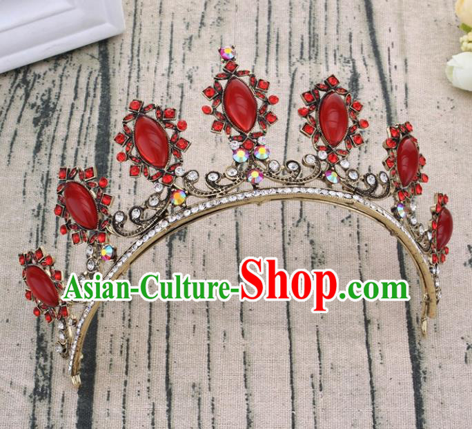 Handmade Bride Wedding Hair Jewelry Accessories Baroque Red Crystal Royal Crown for Women