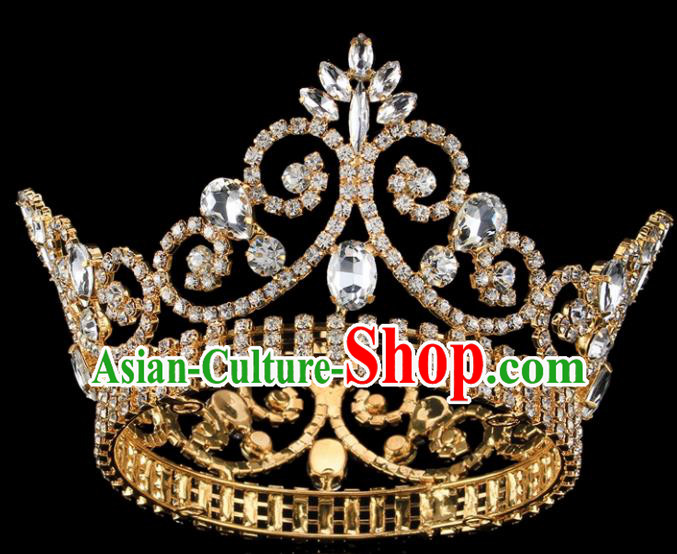Top Grade Bride Wedding Hair Jewelry Accessories Baroque Court Princess Golden Round Royal Crown for Women