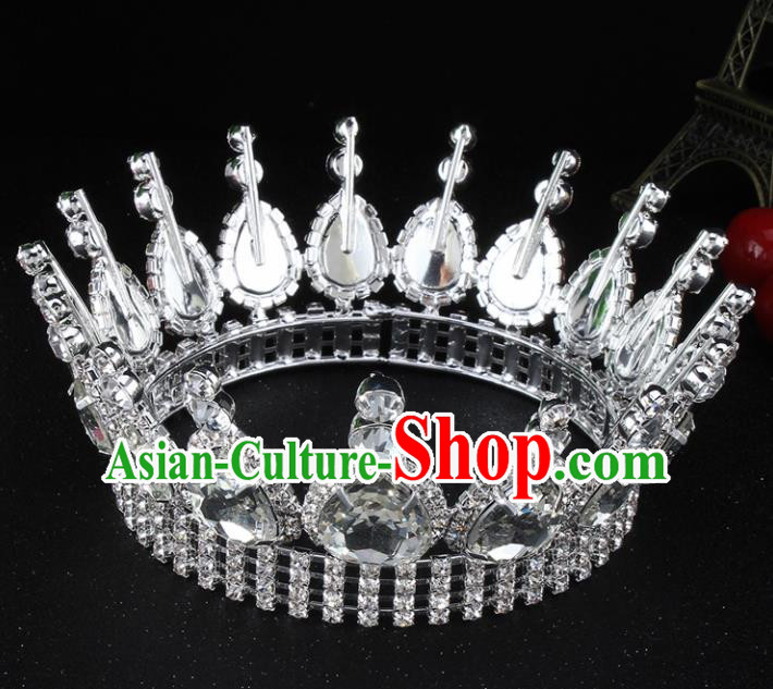 Top Grade Bride Wedding Hair Jewelry Accessories Baroque Court Queen Round Argent Royal Crown for Women
