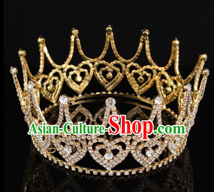 Top Grade Queen Golden Heart-shaped Royal Crown Retro Baroque Wedding Bride Crystal Hair Accessories for Women