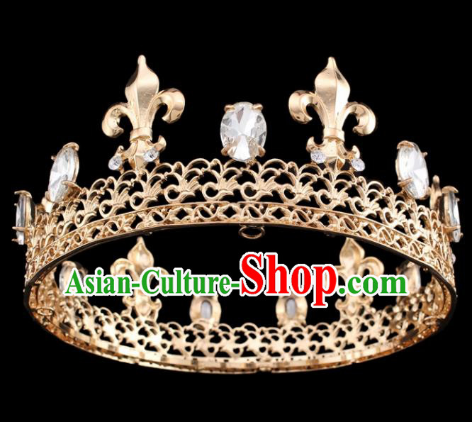 Handmade Bride Wedding Hair Jewelry Accessories Baroque Golden Royal Crown for Women