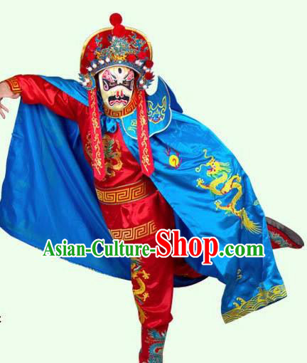 Chinese Traditional Beijing Opera Costumes Sichuan Opera Changing Faces Embroidered Blue Cloak for Men